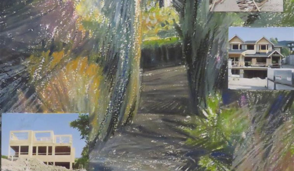 "Strip Mining in Paradise" , oil pastel and photo collage 30x30 cm (2012).