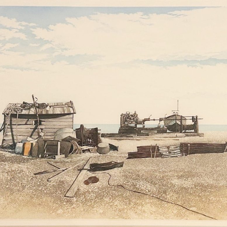 Paul Bisson. On the Pier. Hand coloured etching, 278/350. No date.