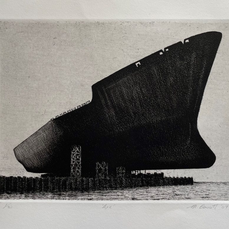 Marcus Bowcott. Axe. Relief print, 1/30. 2007.