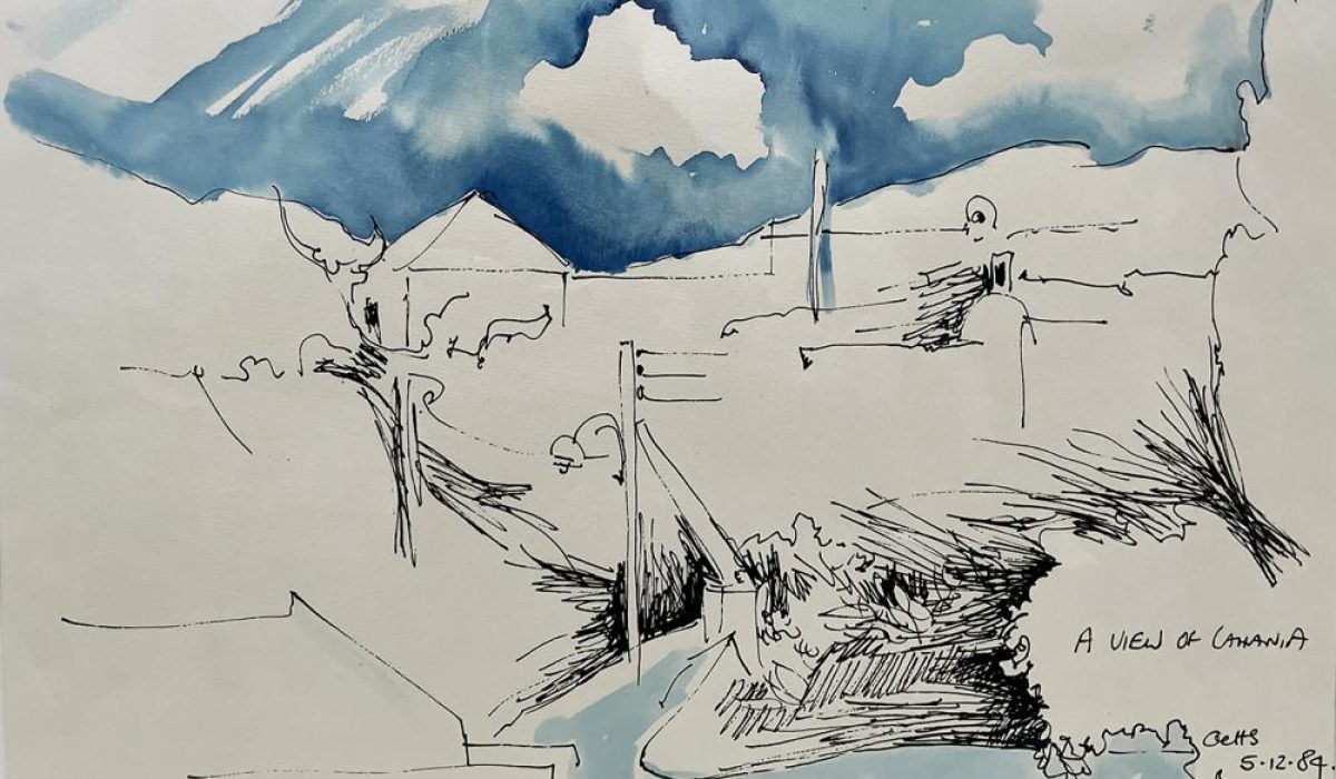 Peter Ochs. View of Lahaina. 05-12-84. Ink and watercolour. 1984.