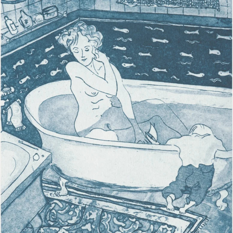 Toti Lewis. Mother's Bath. Etching, 4/30. 1981.