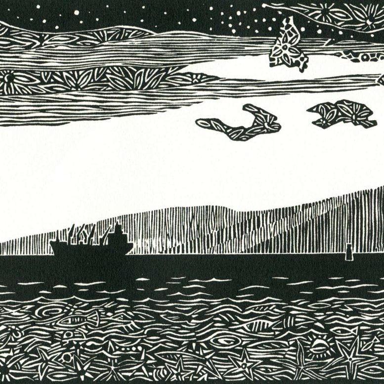 Gary Sim. Looking Away. Relief print. No date.