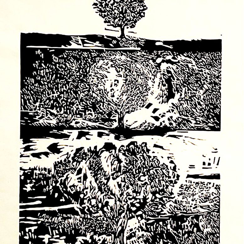 Bob Cameron Steele. Three Trees in Alignment. Woodcut. 1997.