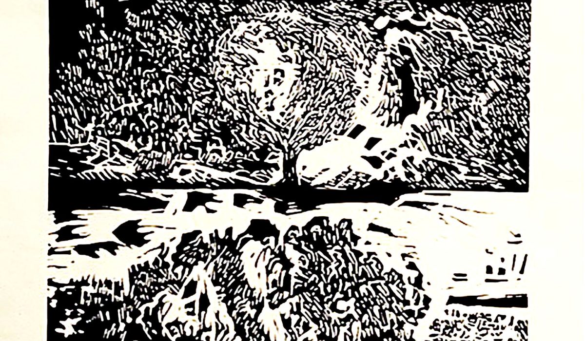 Bob Cameron Steele. Three Trees in Alignment. Woodcut. 1997.