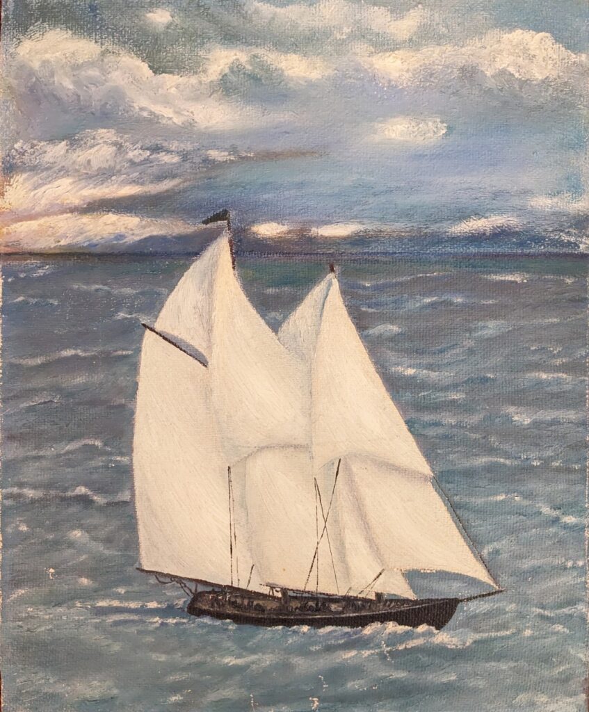 Untitled (Sailboat on wind-ruffled seas)